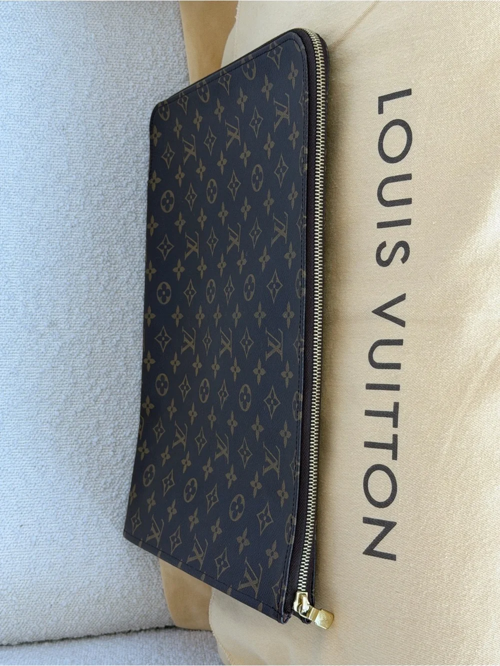 Authentic Louis Vuitton Monogram Zip Folio Clutch in Brown and Tan
